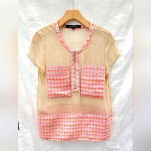 Timo Weiland Sheer Beige and Pink Blouse Size 6